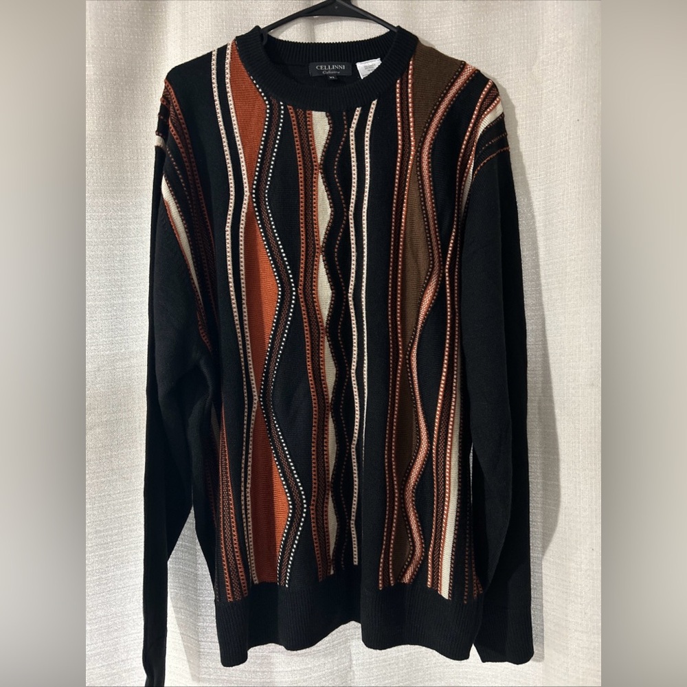 Vintage Cellinni Sweater Mens XL Textured Wool Blend 90s Hip Hop Biggie Cosby